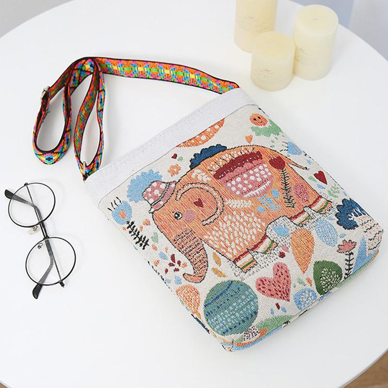 Yogodlns Torba Crossbody z kreskówek damska wychodząca torba płócienna dwustronna rozrywka haft torebka o dużej pojemności styl etniczny dziewczęca torba kwadratowa