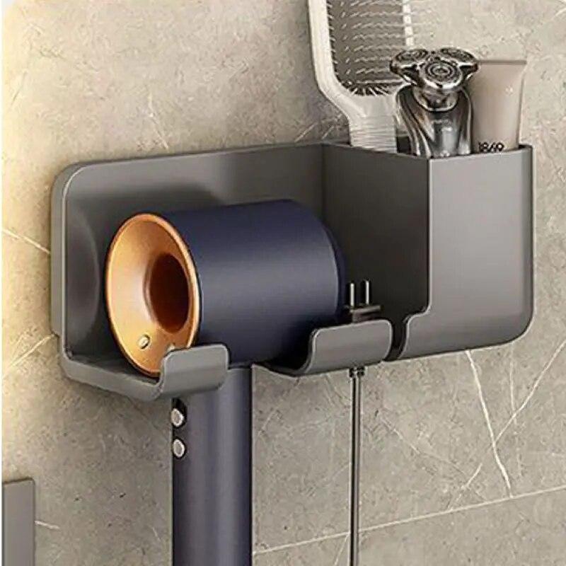 1pc Hair Dryer Storage Rack Non Punching Bathroom Wall Mounted