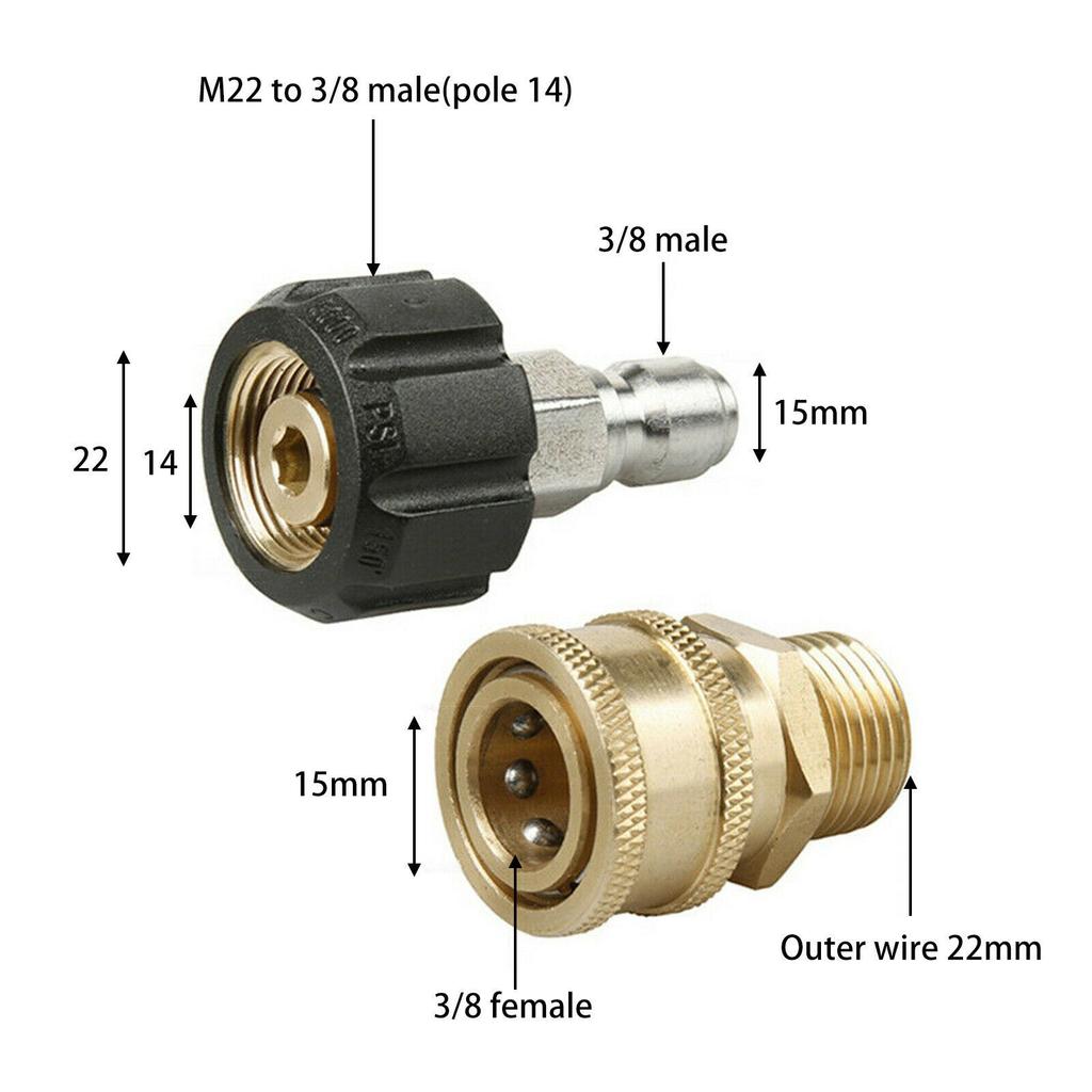 M22 Snelkoppeling naar 1/4 Adapter Hogedrukreiniger Koppeling 14mm Aansluiting