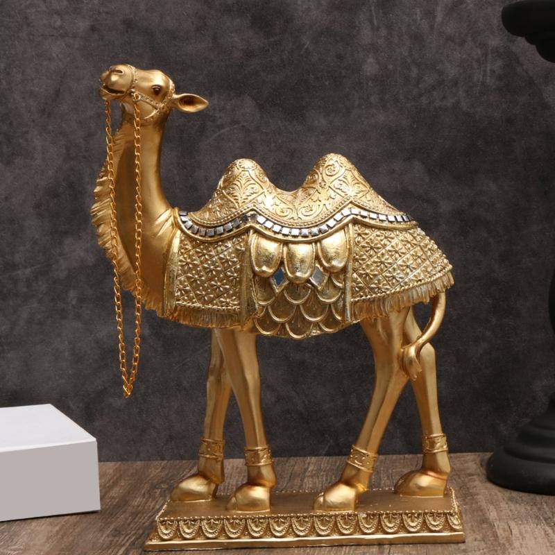 Standing Camels Sculpture with Saddles Blanket, Resins Desert Animal Figure for Bookshelfs Decoration