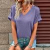 Summer Cotton Tops Women Blouses Casual V-Neck Solid Button Street Hipster Short Sleeve Shirts Clothes