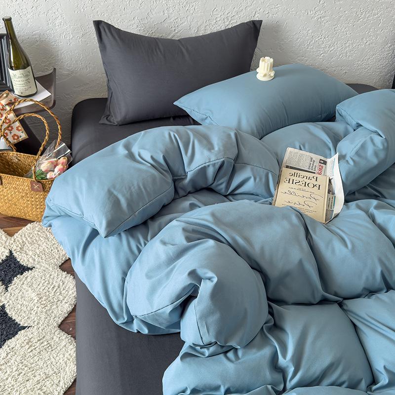 Solid color mixed and matched washed cotton 4-piece set bed sheet 4-piece bed hat four-piece set simple and comfortable