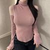 Korean Elegant Slimming Off-Shoulder High Neck Long Sleeve Shirt for Women