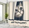 Vintage effect grappige grillige humor kat douchegordijn stof badkamerdecoratie douchegordijn met haak, 180x180cm