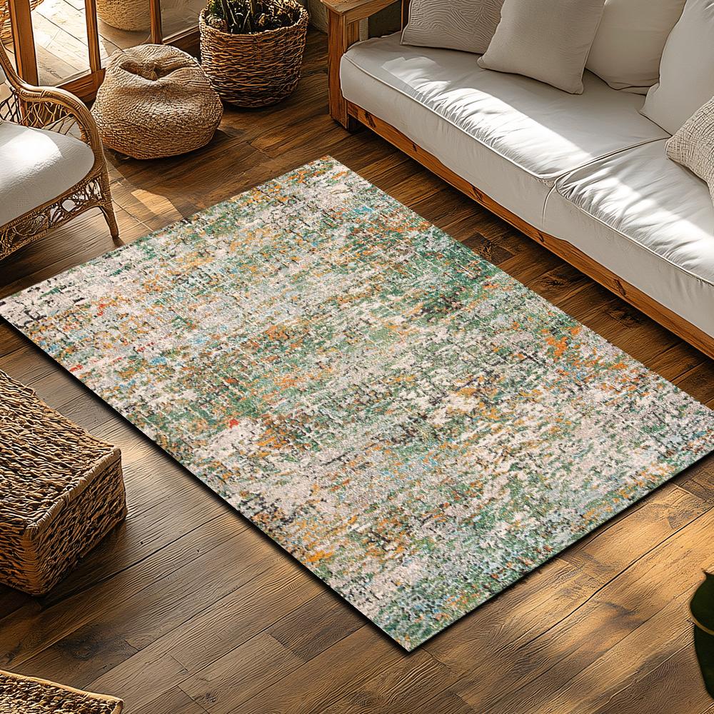 Green Bohemian Area Rug, Multicolor Geometric Pattern Non-Slip Carpet, Cozy Living Room Mat for Natural Home Decor