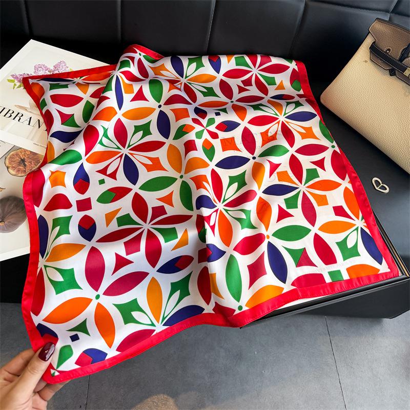Women S Geometric Printed Silk Like Square Scarf For Summer