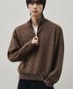 ALYSS Two-Tone Mix Cotton Crop High-Neck Half-Zip Knit [Brown]