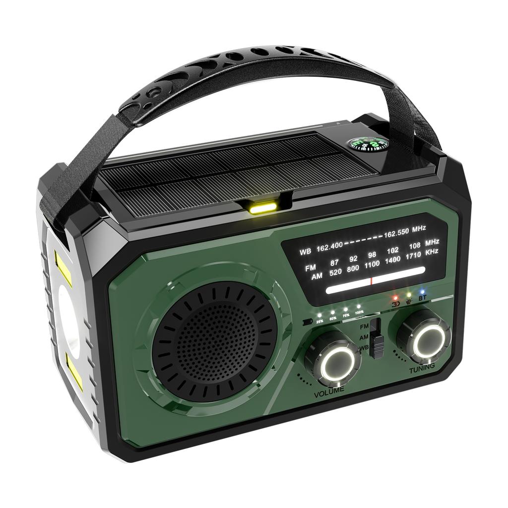 Outdoor Survival Weather Radio AM/FM/WB NOAA Solar Hand-cranked Rechargeable Power Bank Bluetooth-Compatible Speaker SOS Alarm