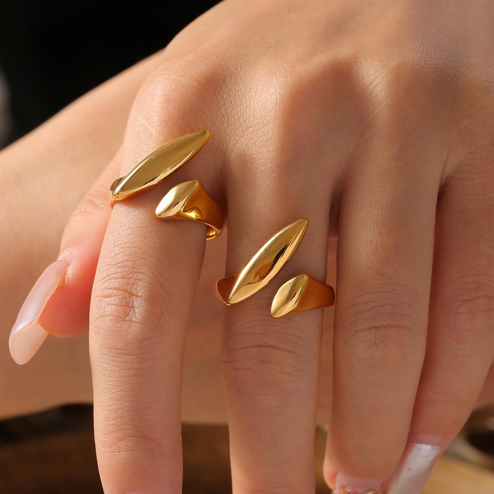 British Trend Fashion Retro Geometric Irregular Open Ring Hip Hop Titanium Steel Gold Plated Ring Women