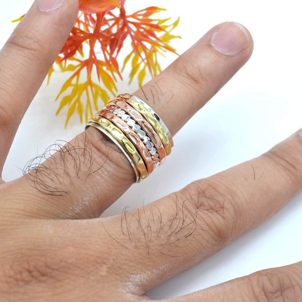 925 Sterling Silver-Spinner Ring z medytacją Double Tone Fidget Handmade Silver Mosiądz medytacja Spinner Ring