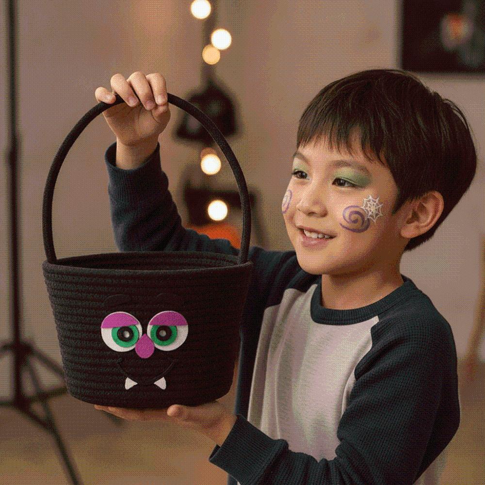 Orange Pumpkin Candy Bucket Cotton Woven Storage Pouch Kids Gift Hamper Trick Treat Tote  Party