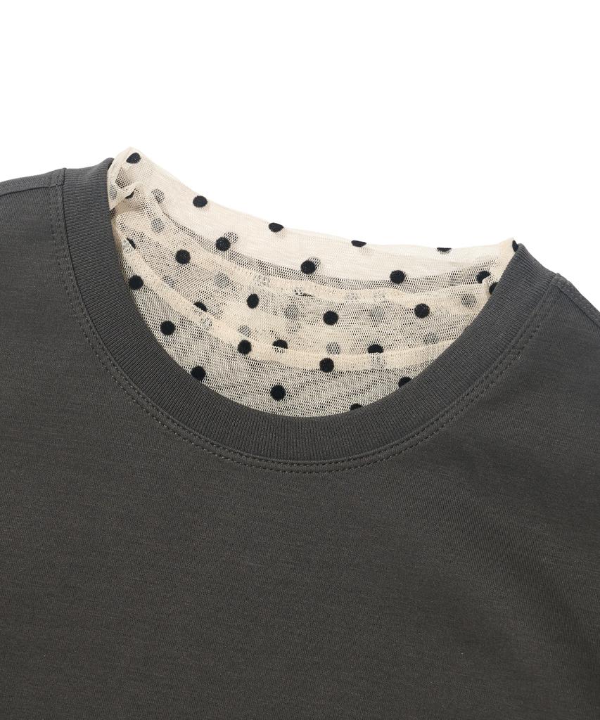 CARGOBROS FOR WOMAN Dot See-Through Long Sleeve Layered Short Sleeve Tee Set (Ivory/Charcoal)