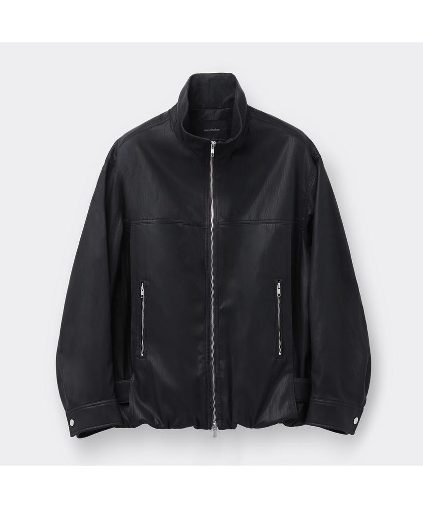 Customellow Black Faux Leather Highneck Jacket Cwuam26313Bkx