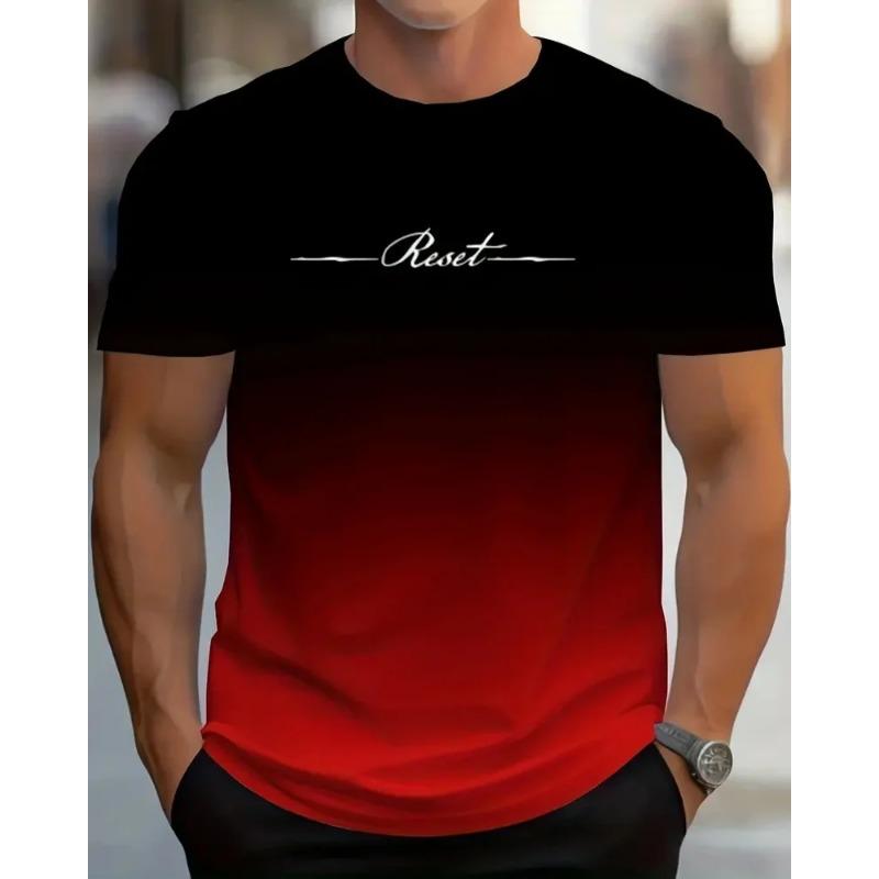 Men Short-Sleeved Letter Gradient Print Fashion Creative Summer Outdoor Sports T-Shirt Breathable And Comfortable Model