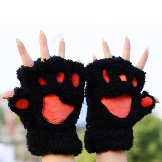 Női macskamancs kesztyűk aranyos bolyhos meleg félujjas kesztyűk téli plüss állatmancs kesztyűk lányoknak tiniknek cosplay jelmezpartikra mindennapi viseletre
