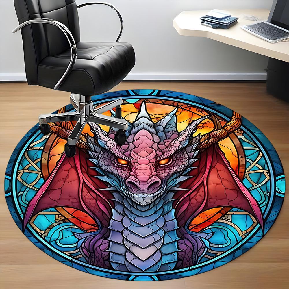 1 Stück Drachen-Buntglas-Büro-Runder Teppich, Unter Bürostühlen Schlafzimmer Wohnzimmer Heimdekoration, Zimmer Deko