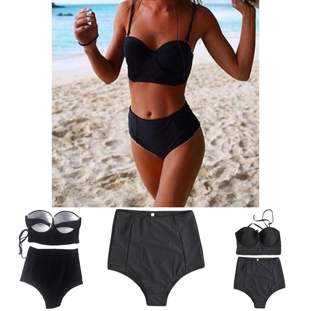 Set Bikini Monokini Vintage cu Talie Înaltă pentru Femei cu Eleganță Atemporală