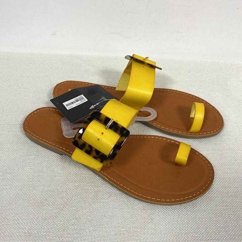 Fashion New Sandals Women Summer Sandal Beach Flat with Slides Square Buckle Fashion Woman Outside Shoes Female Slippers