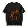 Roaring Lion Print Vintage Style Casual Loose Crew Neck T-Shirt Pure Cotton T-shirt