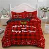 Frohe Weihnachten Bettbezug King für Jungen Mädchen Mikrofaser Weihnachtsmann Niedliches Reh Zeichentricktiere Rotes Karomuster 3D-Druck Bettwäscheset