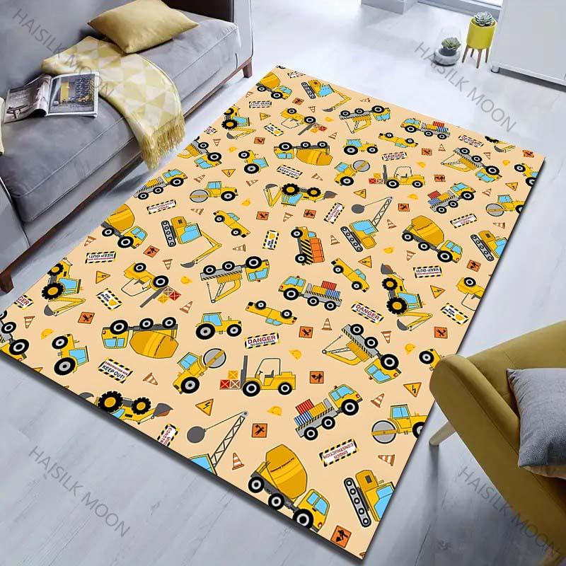 Cartoon Construction Truck Print Carpet for Living Room Bedroom Bedside Sofa Table Floor Mat Large Size Home Area Rug Decor