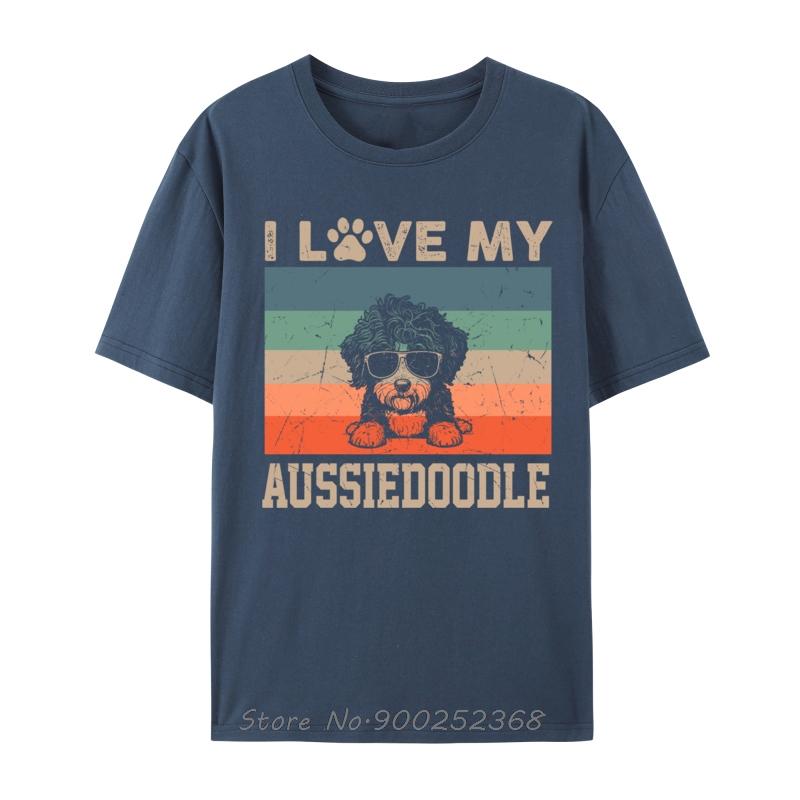 I Love My Aussiedoodle Cool Dog Vintage Retro Dog Christmas TShirt Fashion Graphic Tees Casual Cotton T Shirt Unisex Oneck Tshirt