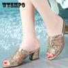 Temperament Sandalen Damen Dickabsatz High Heels Mesh Sandalen und Hausschuhe Bequeme und atmungsaktive Sommer Fischmaulsandalen Damen