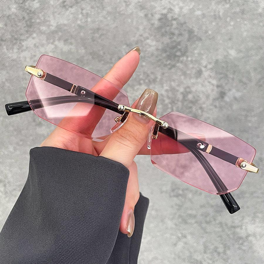 Luxury Rimless Business Rectangle Gradient Lens Unisex Fashion Safety Goggles Women Men Colored Lenses Metal Frame Glasses