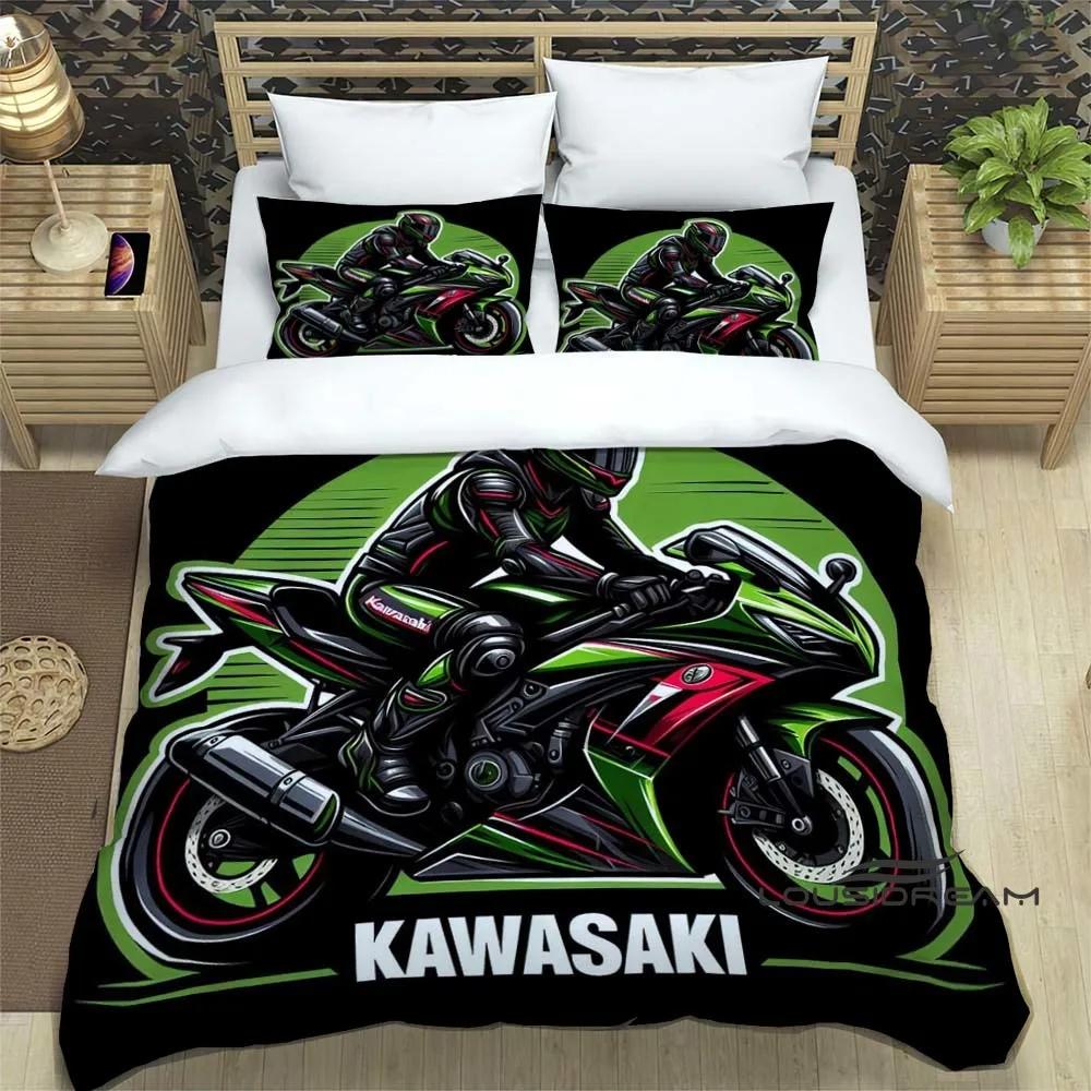 3D Retro Printed K-Kawasaki Motorsykkellogo Sengesett Elegant Sengesett Dynetrekk Sengetrekk Luksus Bursdagsgave