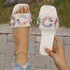 2025 Summer New Large Flat Square Rhinestone Slippers Women's Beach Sandals