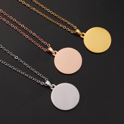 10Pcs Blank Round Discs Pendant 15-30mm Stainless Steel Chain Necklace for DIY Custom Name Logo Zircon for Women And Men
