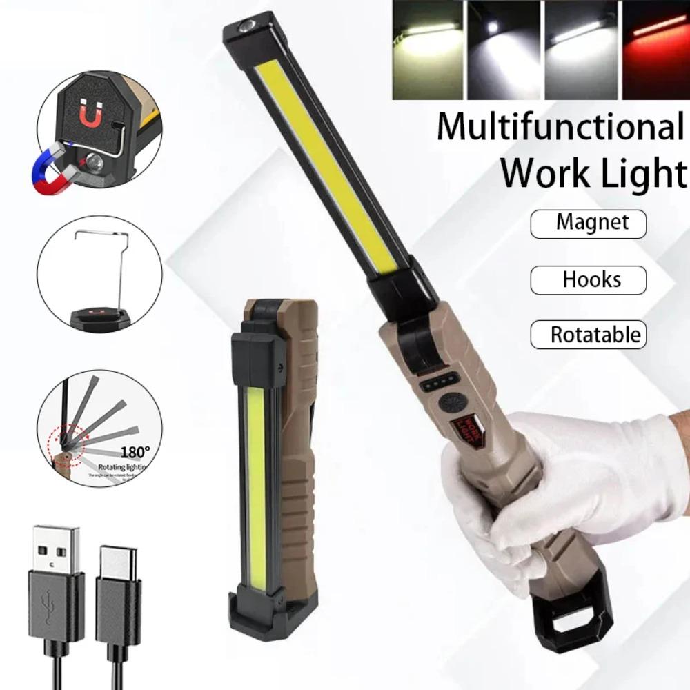 COB Portable Fold Flashlight Type-c Rechargeable Rotatable Lantern Magnetic LED Work Lights for Car Repair Home Garage Emergency