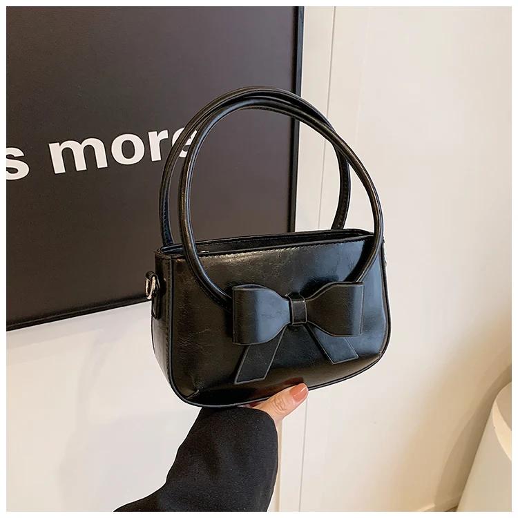 Bow Design Pu Zipper Damen Schultertaschen Vielseitige Umhängetaschen für Frauen Neue Einfachheit