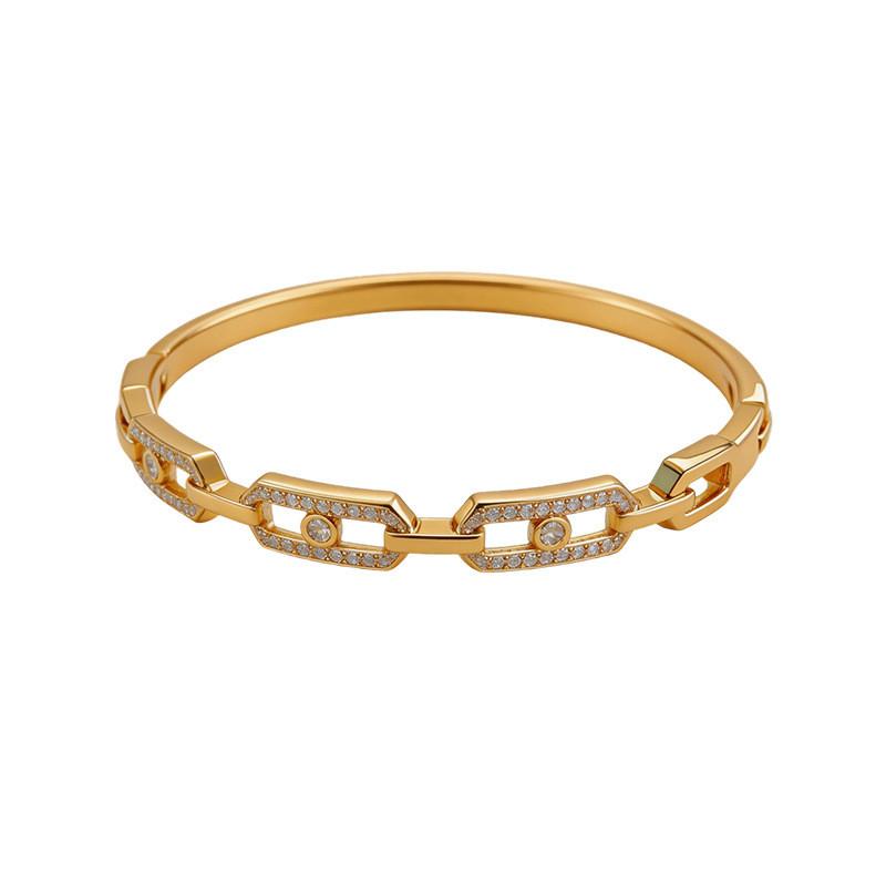 Geometric 18k Gold Plated Zircon Square Bangle For Women Elegant Jewelry Gift