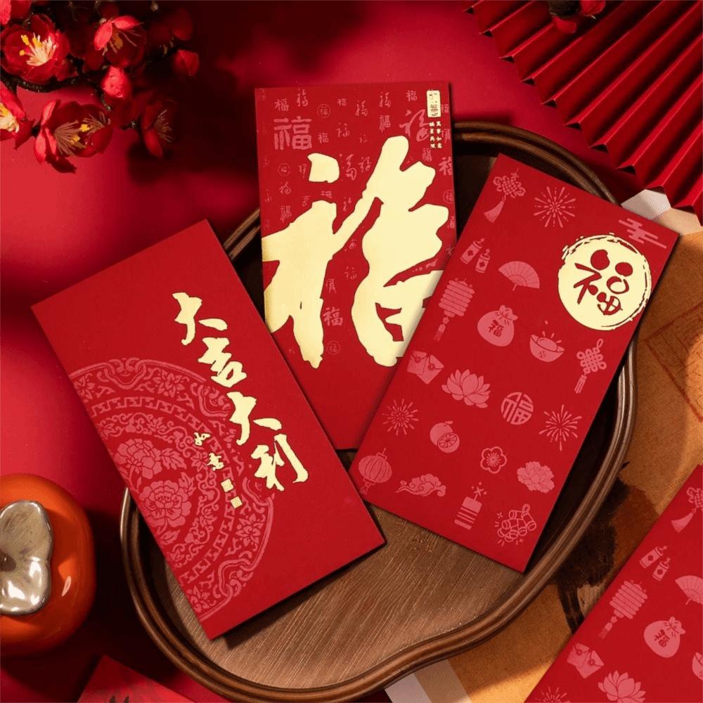 10 peças Presente de Festival da Primavera Envelopes Vermelhos Tradicionais Papel Estilo Chinês Bolsa de Dinheiro da Sorte Envelopes de Bênção Festival da Primavera