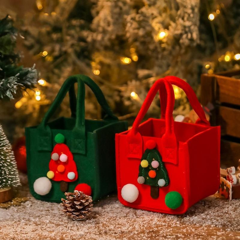 Christmas Felt Gift Bag For Holiday Apples Reusable Hand Carry Storage Container With Festival Decorations