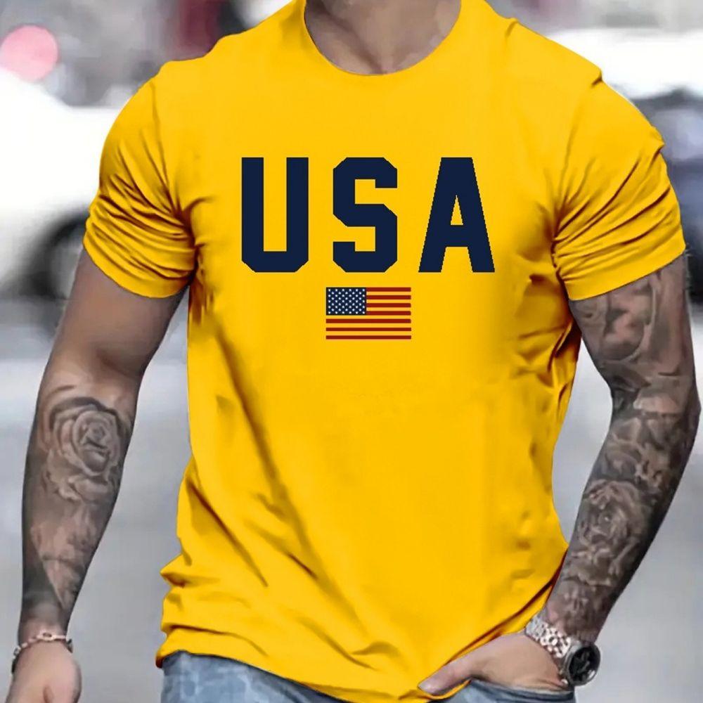 2024 USA T Shirts For Mens Breathable TShirts Summer Short Sleeve Tops Oversized O Neck Pullover Street Men's Shirt 5xl Tees New