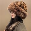 Pălărie caldă de pluș cu imprimeu leopard, toamnă și iarnă, retro, îngroșată, rezistentă la frig, pălărie mică, cu protecție pentru urechi, pălărie de găleată, pălărie la modă pentru femei