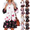 Women's Stylish and Elegant Long-sleeved V-neck Pocket Heart Print Dress