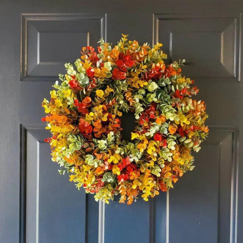 Halloween Autumn Artificial Plant Wreath Home Decoration Faux Flower Door Hanging Photography Props (Bagged, 1 wreath)