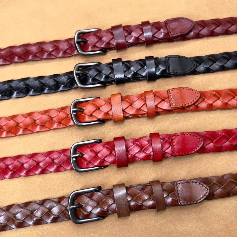 Curea Vintage Țesută Manual din Piele Naturală de Vacă Tăbăcită Vegetal Accesorii Curea Cataramă cu Pârghie Piele de Vacă Strat Superior