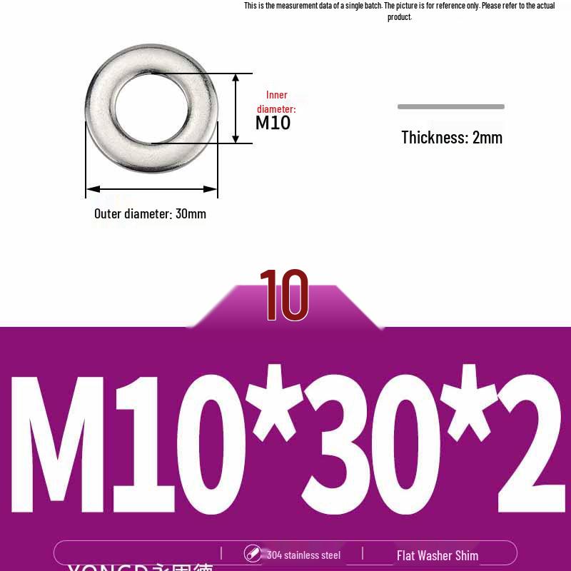 304 Stainless Steel Thickened Flat Washer / Ultra-thin Metal Gasket, Sizes M1.6-M10