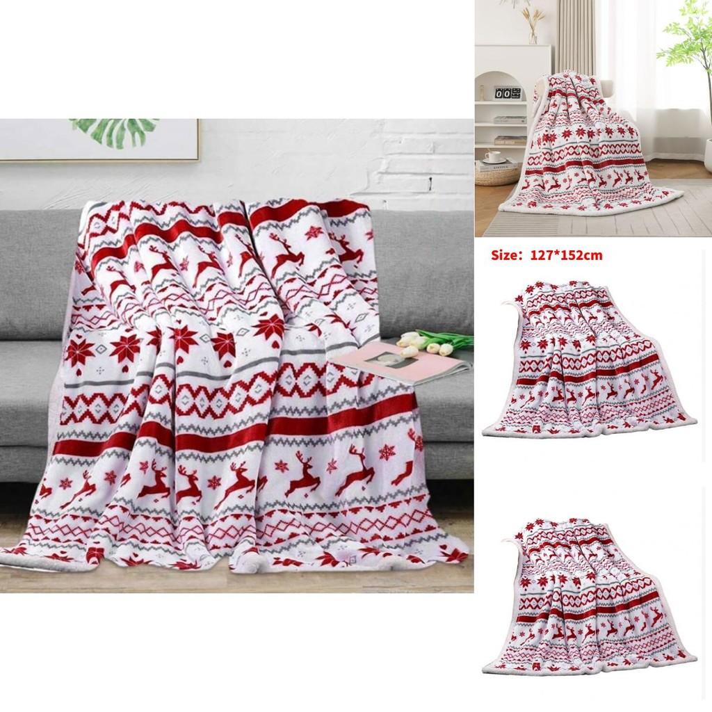 Double Layer Christmas Plush Blanket With Reindeer And Snowflake Print For All Seasons
