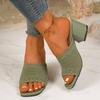 Flip Slippers Women's Fashion Square Toe Open Toe Anti-Slip Wear-Resistant High Heels