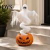 Strašidelné tekvicové lampy Duchovia Halloweenová víriaca záhradná lampa, Osvetlené značky na chodník, Soška, Teplá LED vonkajšia dekorácia na verandu, záhradu, trávnik, Živica