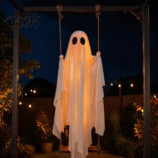 Párty rekvizity pro slavnostní atmosféru Velké závěsné houpačkové strašidlo Halloweenská dekorace s dálkovým ovládáním a provázkem Zahradní ozdoba Teplá světla