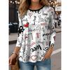 Women's T-shirt 3D letter poster printing fashion long sleeve round neck regular top holiday weekend spring and autumn