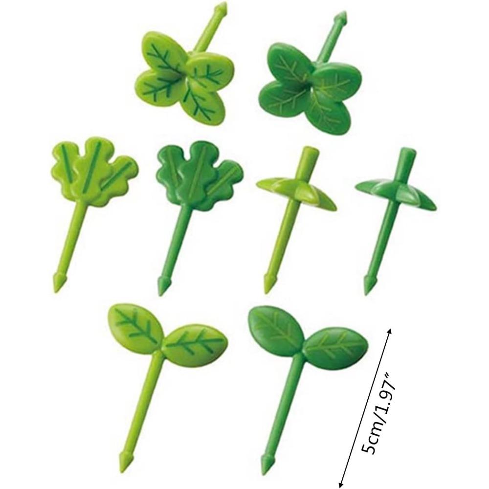 8 Stück grüne Obstgabel Mini-Blatt-Food-Picks Lustige Kleinkind-Mini-Gabel für Sandwich-Kuchen-Salat-Lunchbox Bento-Dekor Partyzubehör