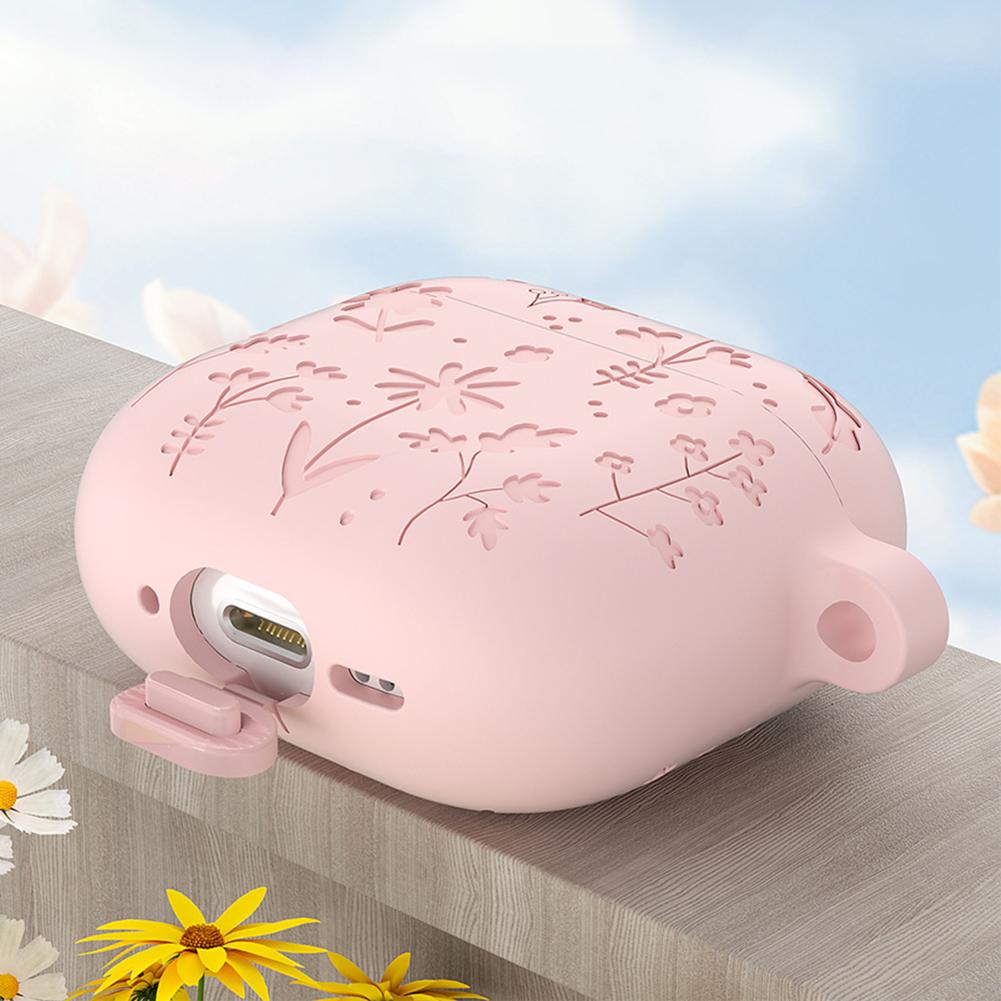 For Apple Airpods 4  Silicone Soft Earphone Case Protective Cover with Carabiner 3D Flower Protective Cover Earphone Accessories