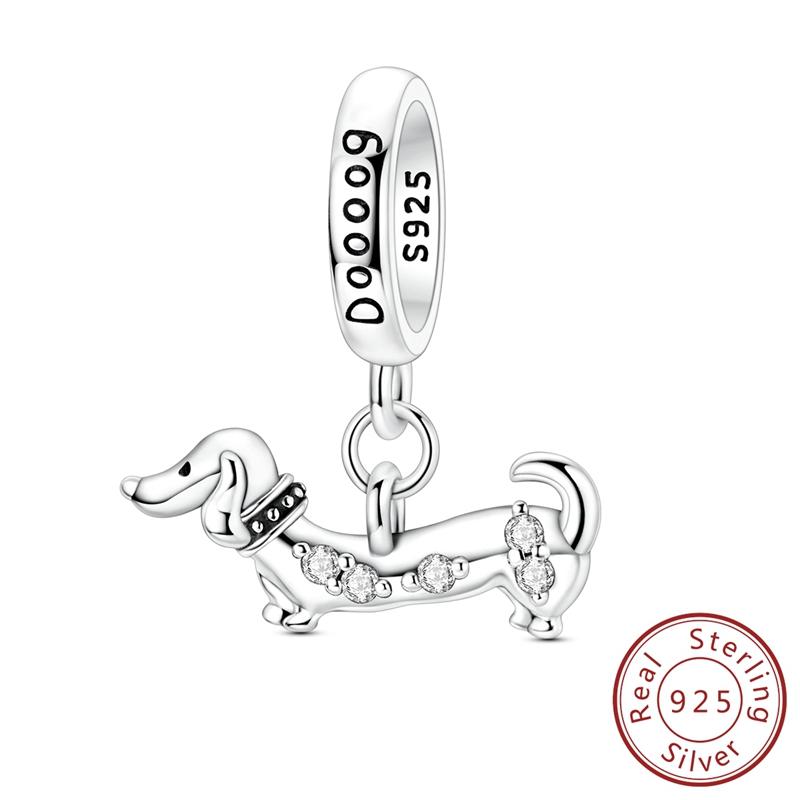 Copper Dachshund With Zircon Charm Fit Bracelet Pendant Bead Diy For Woman Jewelry